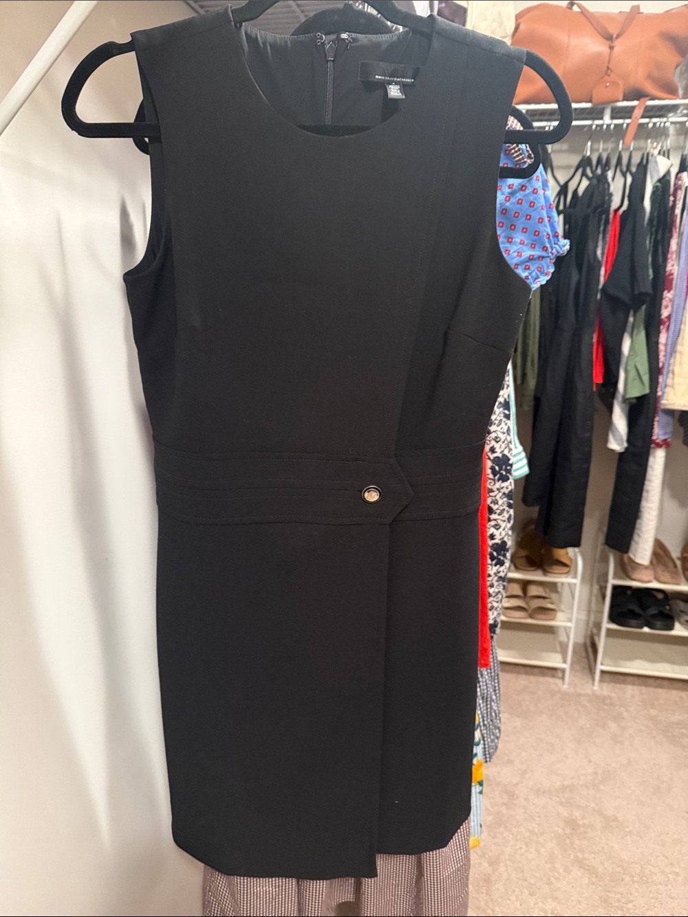 White House Black Market Black Sleeveless Mini Dress with Waist Tab like new
